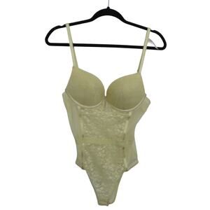 Daisy Fuentes Womens Sz M Light Yellow Sheer Lace Bodysuit Padded Underwire